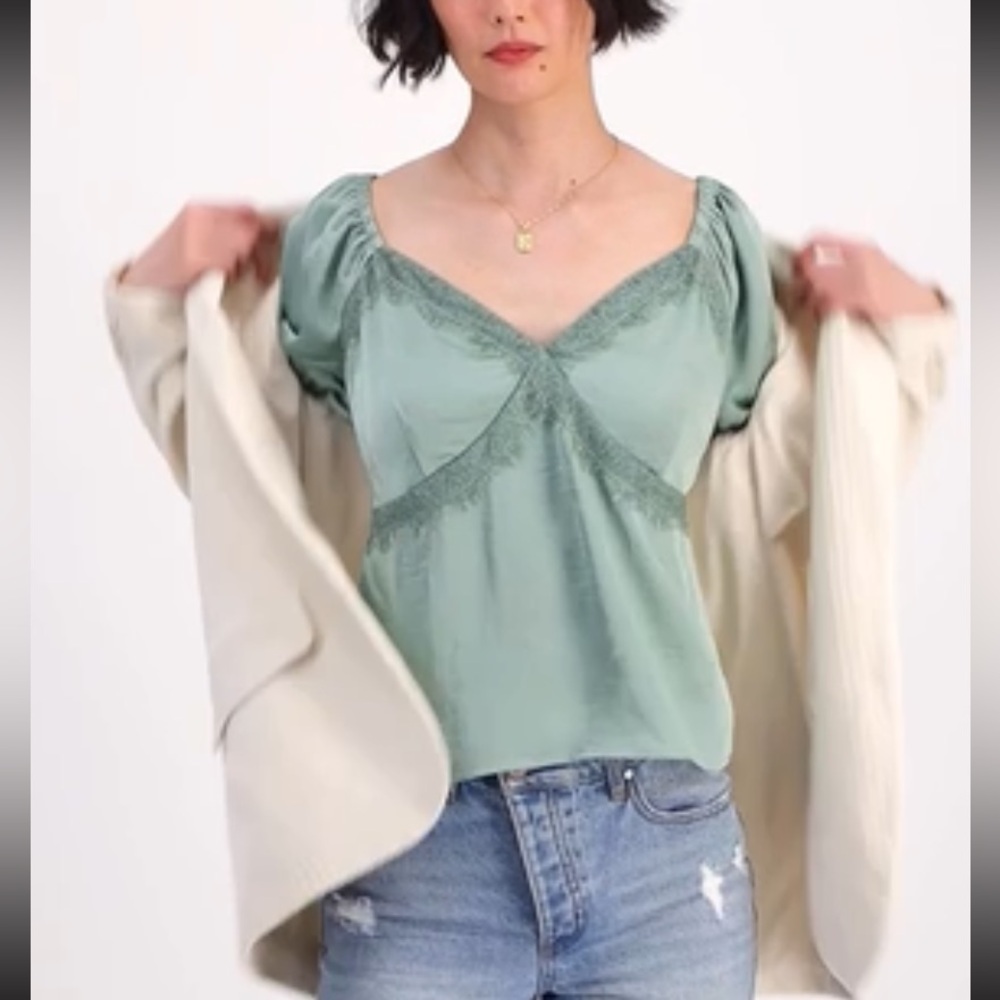 Satin and Lace Boho Short Sleeve Top from And Now This, NWT